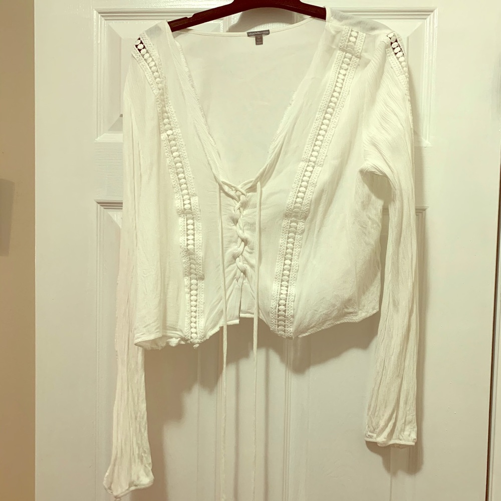 Longsleeve, Boho, Lace-Up, Detailed Crop Top